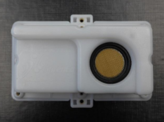 Prototyp hotového výrobku se senzorem, řidící a komunikační deskou v pouzdru vytištěném na 3D tiskárně.